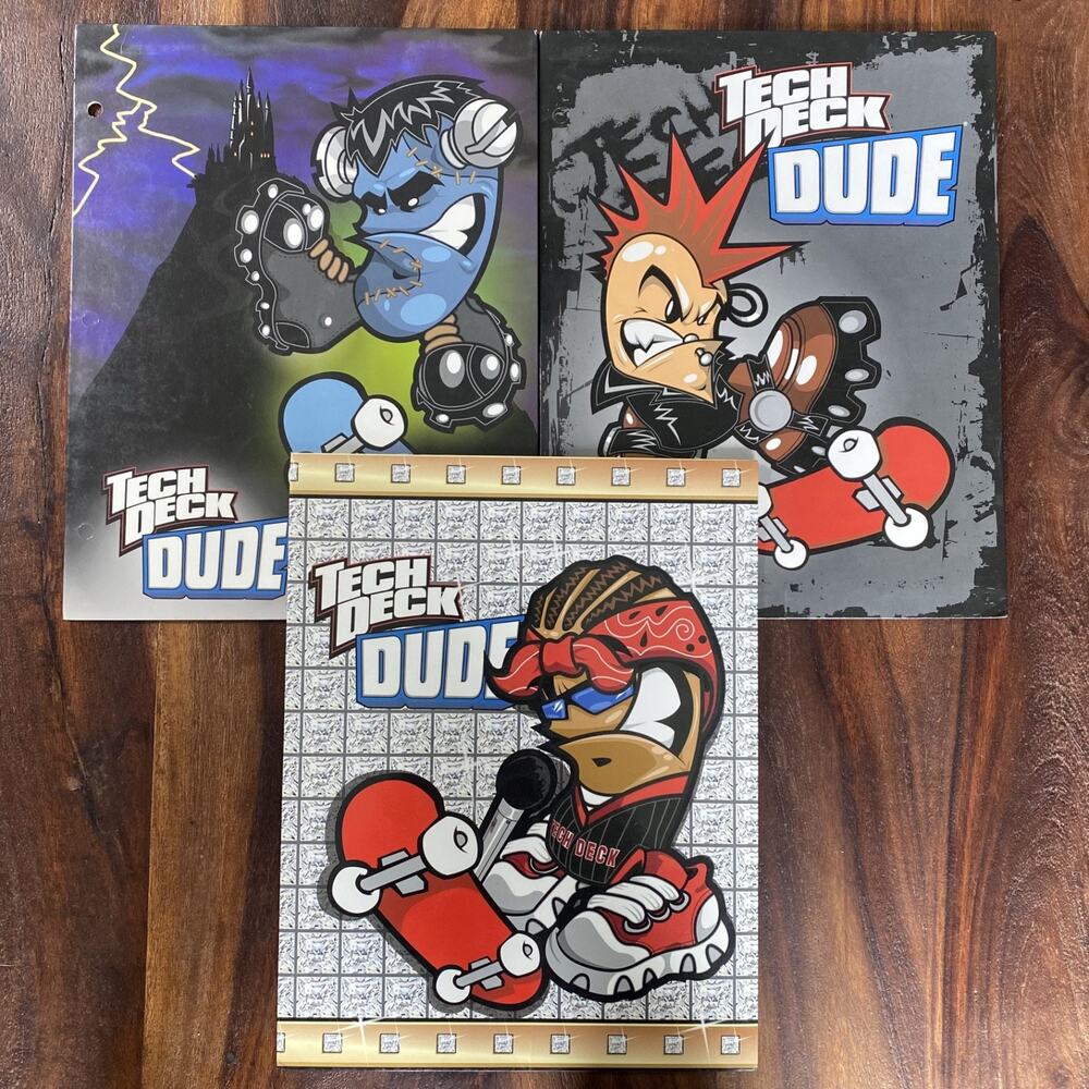 Lot 3 Tech Deck Dude School Pocket Binder Folder 2003 Vintage New